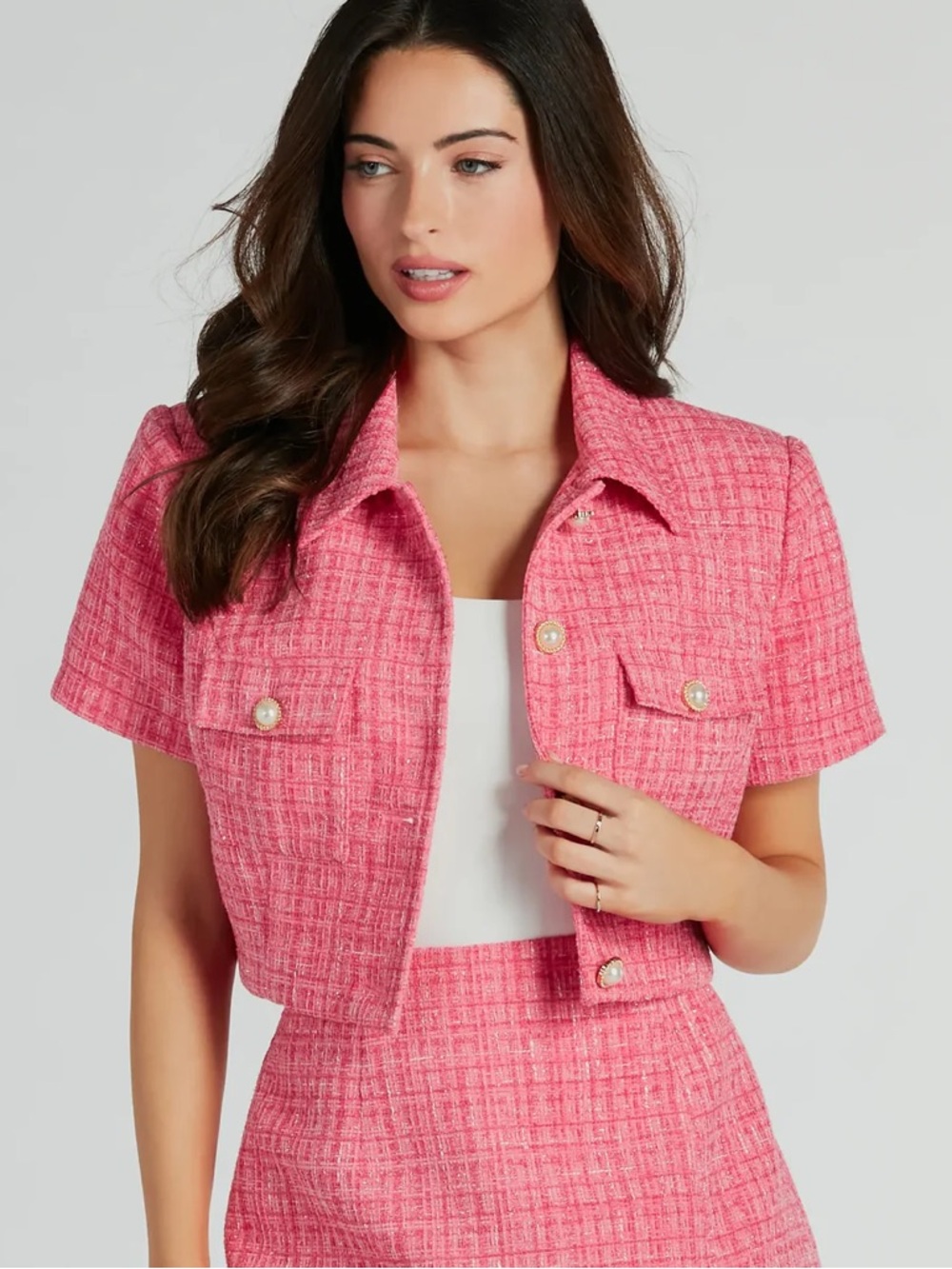 Windsor Pink Tweed Cropped Jacket and Skirt set